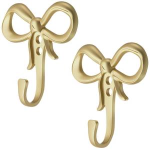 lot 8592 image: Otoolling 2 Pack Gold Small Bow Wall Hook Bow Knot Hooks for Wall 2.36 Decorative Coat Holder Metal Bowknot Door Hanger for Hats Bags Tie Bath Towels Coats