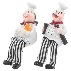 lot 8610 image: Cabilock Resin Chef Figurines Set of 2 - Cartoon Couple Kitchen Ornaments with Dangling Legs Bistro Style Home D Cor Collectible Resin Decorations 5.9 Inch