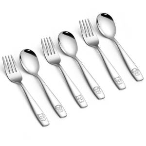 lot 8624 image: LIANYU Stainless Steel Toddler Utensils Set, 6 Pieces Kids Silverware Set with Small 3 Forks and 3 Spoons, Children Safe Flatware Cutlery for Self-Feeding, Food Grade & Cute Pattern, Dishwasher Safe