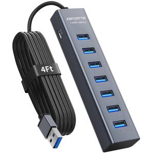 lot 8646 image: ABFCRTTW 4Ft 7-Port USB 3.0 Hub for Desktop - Aluminium USB Extender Hub 5Gbps, USB Multiport Adapter, USB Splitter, USB Hub Long Cable for Desktop, PC, Flash Drive, Mobile HDD, WindowsXPS, 1.2m