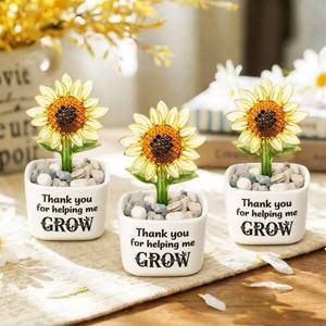 lot 8651 image: Remerry 3 Pcs Teachers Appreciation Gift Thank You for Helping Me Grow Womens Day Gift for Teacher Glass Sunflower Figurine Gifts Bulk Inspirational Plant Pot for Helping Me Grow Table Decor