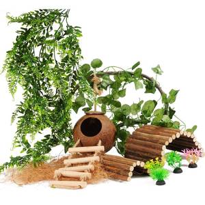 lot 8652 image: 10PCS Crested Gecko Tank Accessories, Reptile Plants Bridge Vines, Coconut Shell with Ladder for Lizard, Chameleon Cage, Snakes, Hermit Crab, Leopard Gecko Tank Accessories, Terrarium Decor
