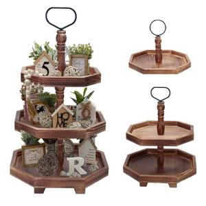 lot 8656 image: MRPAPA Tiered Tray Stand Wood Tier Serving Tray, Three Decorative Trays, Wooden Cupcake Stand 3 Tiered Farmhouse Trays for Home Decor(L 13.8 W 12.5 H 21.8)