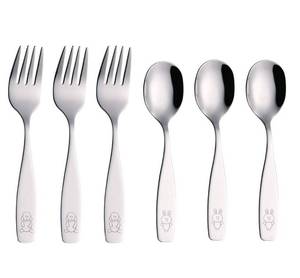 lot 8674 image: ANNOVA Kids Silverware 6 Pieces Childrens Safe Flatware Set Stainless Steel - 3 x Forks, 3 x Children Dinner Spoons, Toddler Utensils, Metal Cutlery Set for LunchBox (Engraved Dog Bunny)