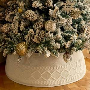 lot 8682 image: Christmas Tree Collar, Knit White Rustic Farmhouse Christmas Tree Skirt,Adjusted Christmas Tree Base Cover for Artificial Trees for 6ft 6.5 ft 7ft 7.5ft Tree