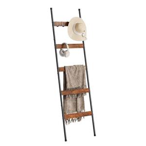 lot 8703 image: ELYKEN Blanket Ladder for Living Room, Farmhouse 5-Tier Quilt Holder with 4 Removable Hooks for Bathroom, Wood Towel Rack Display, Wall Anchor Leaning Decorative Stand for Home, Rustic Brown