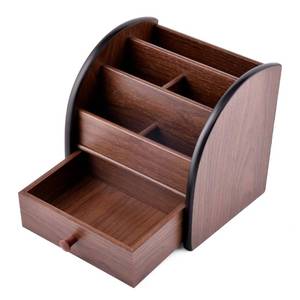 lot 8709 image: Siveit Wooden Desktop Organizer with Drawer, Multifunctional Office Supply Storage - Remote Control Caddy Holder