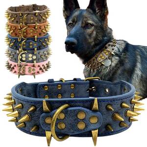 lot 8729 image: The Mighty Large Spiked Studded Dog Collar - Protect Your Dogs Neck from Bites, Durable & Stylish, for Large Dogs (Blue L)