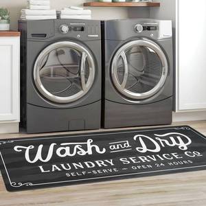 lot 8736 image: KOZYFLY Laundry Room Rug Runner 20x60 Non Slip Kitchen Rugs Washable Laundry Room Mat Waterproof Mudroom Floor Carpet Runner Farmhouse Decor, 1.7x5ft, Dark Grey, Wash and Dry
