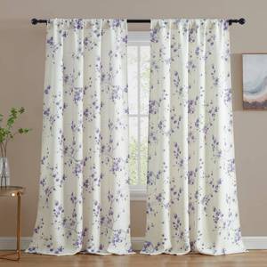 lot 8745 image: HLC.ME Jasmine Floral Patterned Window Rod Pocket Curtains for Bedroom - Light Blocking Darkening Window Panels, Set of 2 (Purple, 52 W x 84 L)