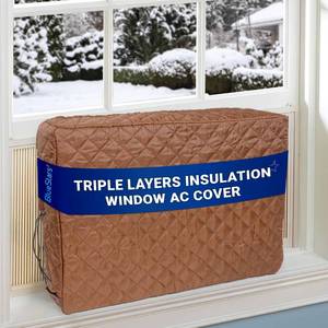lot 8746 image: BlueStars Upgraded Window Air Conditioner Cover Indoor - New Version with Velcro Sides - Inside AC Cover for Winter - Polyester Fiber Fill Layers Insulation - 25 x 17 x 3.5 - Brown