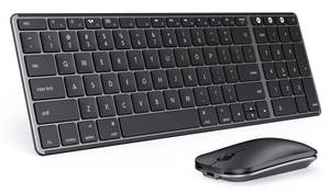 lot 8772 image: seenda Bluetooth Keyboard and Mouse Combo for Mac, SKM64-2 Rechargeable Slim Wireless Keyboard Mouse Compact, 3 Multi-Device Connection, Compatible for Mac, MacBook ProAir, iPad, Black Gray