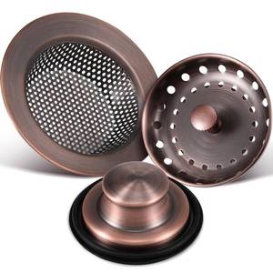 lot 8796 image: Mudder 3 Pcs Kitchen Sink Drain Strainer and Stopper Stainless Steel Garbage Disposal Plug with Handle Universal Anti-Clogging Kitchen Sink Filter Sieve Basket Strainer(Antique Copper)
