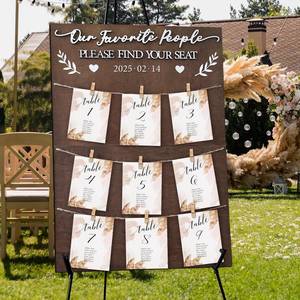 lot 8804 image: OurWarm Wedding Seating Chart with Easel Display Stand, Rustic Seating Chart for Wedding Reception Display, Please Find Your Seat Wooden Seating Chart Board for Baby & Bride Shower Wedding Sign Decor