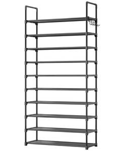 lot 8805 image: Kitsure Shoe Rack for Closet - 10-Tier Shoe Organizer with Hook Rack, Large-Capacity & Space-Saving Shoe Shelf for Entryway, Bedroom, Living Room,32.2 x 11.8 x 68.5, Black