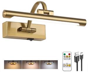 lot 26650 image: Tassuowell Rechargeable Picture Light with Remote Control,12 Inch Brass Finish Adjustable Wireless Art Lighting Fixture,Painting Lights with Timer,3 Color Temperature and Dimmable (Missing Remote) - Retail $43