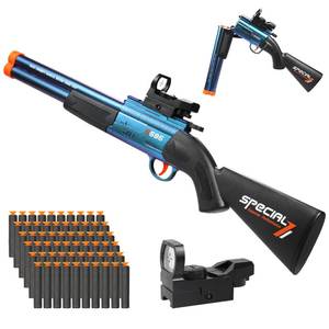 lot 26664 image: Bugrtey Toy Gun Double Barrel Shotgun Toy, Gun Toys with 60 Soft Bullet Darts, Toy Foam Blaster Foam Dart Blaster with Scope Christmas Halloween Birthday Gifts - Retail $28