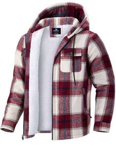 lot 26665 image: G Gradual Mens Flannel Jacket Fleece Sherpa Lined Hoodies Zip Up Plaid Shirt Warm Winter Jackets for Men with Zipper Pockets (Red White, XL) - Retail $30