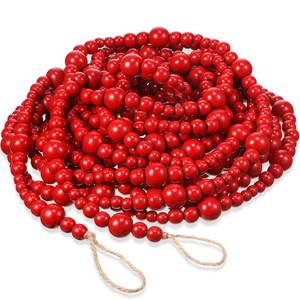 lot 26668 image: Giegxin 1 Pcs 32.8 Feet Wooden Bead Garland Rustic Boho Wood Bead Garland Decor Rustic Wall Hanging Ornaments for St. Patricks Day Holiday Spring Farmhouse Party Decoration (Red) - Retail $43