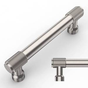 lot 26669 image: Amerdeco 10 Pack Brushed Satin Nickel Knurled Cabinet Pulls 3 Inch(76mm) Hole Center Kitchen Cabinet Handles Drawer Pulls Cabinet Hardware ZH0034 - Retail $36