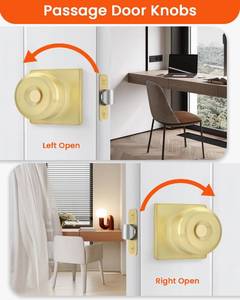 lot 26676 image: Haidms Brushed Gold Passage Door Knobs, Brass Closet Door Knob,Passage Door Knob Interior for Closet or Hall(Square Panel Doorknob)