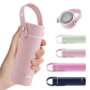 lot 26678 image: Exllena Mini Insulated Water Bottle 6.8oz200ml with Adjustable Silicone Handle Small Flask for Hot & Cold Drinks, Leakproof, Ideal for Purse, Lunchbox... (Blush Pink) - Retail $14