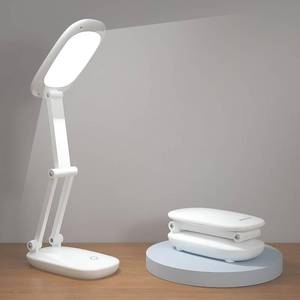 lot 26684 image: Akejrym LED Desk Lamp for Office Home & Battery Operated Lamp Rechargeable Lamp Foldable & Portable Light, 2-Fold Bracket 3 Brightness Dimmable Small Desk Lamp Wireless Reading Lamp (White) - Retail $10