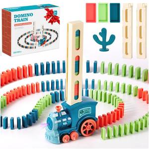 lot 26694 image: 200 PCS Domino Train Toys Set, Automatic Dominos Building and Stacking Creative Game 4-8, Electric Dominoes Stem Montessori Toys for Kids Autistic Boys Girls 3 4 5 6 Year Old Easter Birthday Gifts - Retail $20