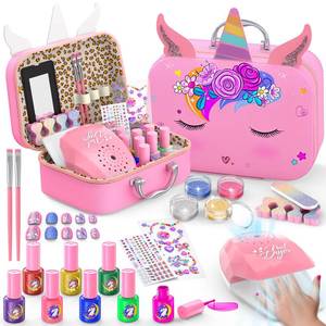 lot 26701 image: Kids Nail Polish Set for Girls, Non-Toxic Quick Dry Nail Art Salon Kit with Nail Dryer and Peelable Nail Polish,Ideal Gift Toys for Girls Age 6-12 - Retail $24