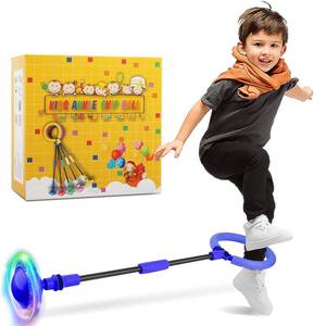 lot 26702 image: GleeGlow Ankle Skip Ball for Kids, Foldable Skip Ball Toy with Colorful Flash Wheel, Outside Toys for Kids, Gift for Girls & Boys Age 5 6 7 8 9 10 Years Old (Blue) - Retail $16
