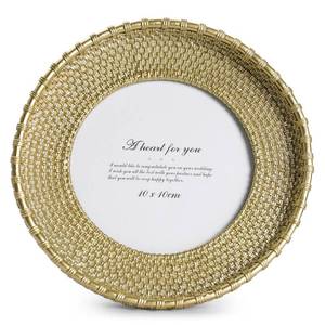 lot 26708 image: Cuspin 4x4 Picture Frame Vintage Gold Frames, Round Rattan Textured Hand-Crafted Circle Frame with Glass Front, Retro Photo Frame for Tabletop Display & Wall Hanging, Home Decor - Retail $15