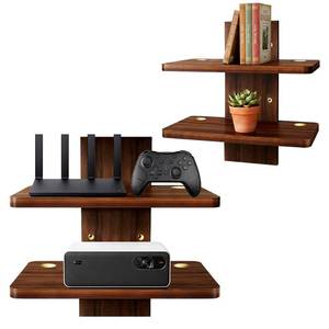 lot 26715 image: Luckybell 2PCS Floating TV Shelf, Projector Wall Mount Holds Up to 22lbs, Wooden Float Book Shelves Projector Shelf for Wall DVD Players, Living Room Decor,Game Consoles Bed Room,4 Shelves - Retail $50