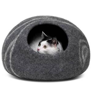 lot 26717 image: MEOWFIA Cat Cave Premium Felt Cat Bed for Indoor Cats, Handmade Merino Wool (Dark Grey, Large) - Retail $50