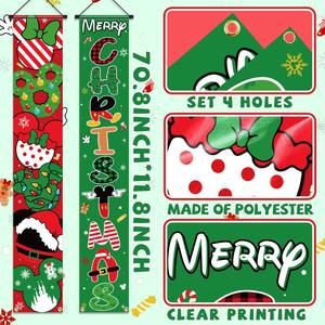 lot 32822 image: Mouse Christmas Porch Sign Banner 2pcs Christmas Door Banner for Front Yard Hanging Banner
