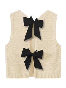 lot 32824 image: GORGLITTER Womens Bow Sweater Vest Tops Tie Knot Sleeveless Knit Crop Tank Top Cute Summer Vacation Going Out Outfits Apricot Small - Retail $22