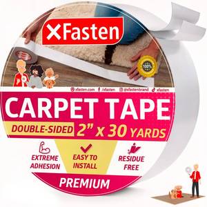 lot 32829 image: XFasten Double Sided Carpet Tape for Area Rugs, 2 Inch x 30 Yards Heavy Duty Anti Slip Rug Grip Tape, Works as Rug Grippers, Residue Free, Wood Safe, Easy Removal for Hardwood and Laminated Floors - Retail $14