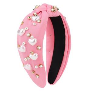 lot 32834 image: Jaciya Valentines Headband Pink Knotted Headbands for Women Girls Heart Head Band Pearl Hair Accessories Valentines Day Decorations - Retail $6