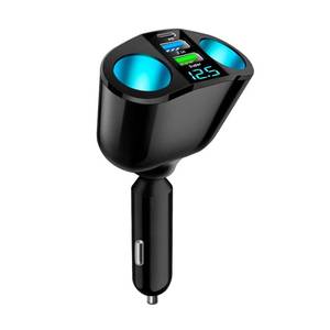 lot 32836 image: Car Cigarette Lighter Splitter, 2-Socket Cigarette Lighter Adapter with LED Voltmeter, Dual USB QC3.0 Type-C 20W PD Fast Car Charger, 12V24V Splitter Adapter for Smart Phone GPS Dash Cam - Retail $9