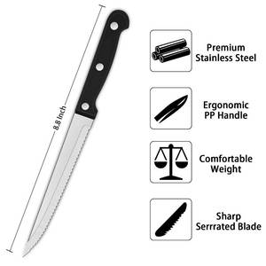 lot 32838 image: Dehov Sharp Serrated Steak Knives Set,Set Of 3 Stainless Steel Kitchen Knife Set,Dinner Knife For BBQ,Barbecue Steak Cutting Knife With Plastic Handle - Retail $8