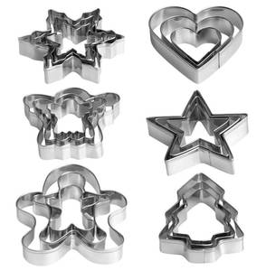lot 32841 image: Christmas Cookie Cutter Set - 18 Piece Gingerbread Man, Snowflake, Tree, Heart, Star, Angel Shapes for Holiday Winter Baking - Retail $10
