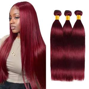 lot 32844 image: Peenoll Bundles Human Hair Burgundy 99J Straight Wave Human Hair Bundles 24 26 28 Inch 99J 100% Unprocessed 12A Soft Sewn In Hair with Double Weft for Black Women 2pcs - Retail $94