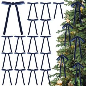 lot 40475 image: Glitinsel 24 Pcs Velvet Bows for Christmas Tree Vintage Ribbon Bows for Crafts Garland Home Coquette Wedding Birthday Decor(5 x 7 Inch, Width of 38,Navy Blue) - Retail $16