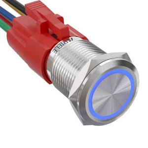 lot 40484 image: APIELE 16mm Latching Push Button Switch 12V DC On Off Stainless Steel with LED Angel Eye Head for 0.63 Mounting Hole with Wire Socket Plug Self-Locking(Blue) - Retail $9