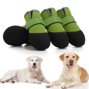 lot 40492 image: DOGOYS Dog Shoes, Outdoor Dog Boots Non-Slip Waterproof Dog Booties for Medium to Large Dogs 4Pcs for Winter Snowy Day, Summer Hot Pavement with Rugged Sole Green - Retail $16