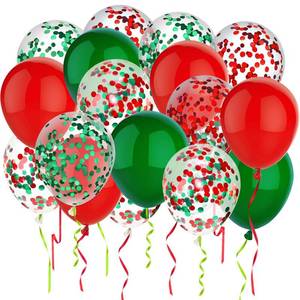lot 40494 image: PheiLa 50 Pcs 12 Inch Red and Green Confetti Balloons Christmas Balloons with Ribbons Christmas Party Decorations for Xmas Color Themed Party New Year Baby Shower Birthday Party Supplies - Retail $8