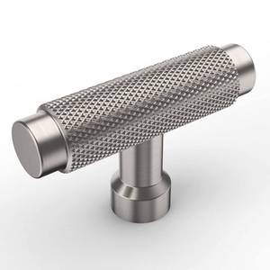 lot 40501 image: Amerdeco 10 Pack Brushed Satin Nickel Cabinet Knobs 2 Inch Length Single Hole T Bar Kitchen Cabinet Knob Knurled Cabinet Pulls for Drawer Dresser Cupboard ZH0034 - Retail $22
