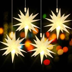 lot 49410 image: Kingdder 4 Pieces Moravian Star Light LED 3D Star Hanging Light Powered by Battery with Timer Function White Porch Lantern Holiday Decor for Indoor Outdoor Christmas Tree Balcony Courtyard (12 Inch) - Retail $36