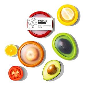 lot 49417 image: SOOPLEU Avocado Saver and Tomato Holder - Set of 4 Reusable Storage Containers for Fridge - Ideal for Garlic, Onions, Lemons, and Potatoes - Retail $13