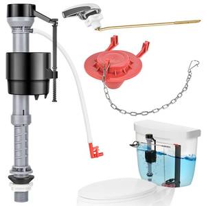 lot 49418 image: Teviora Universal Toilet Flusher Replacement Kit, Water-Saving & Height Adjustable Fill Valve, 2-Inch Flapper, Toilet Handle Lever, Quiet & Anti-Siphon Toilet Repair Kit Inside Tank (Red, 1-Pack) - Retail $18