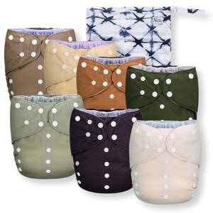 lot 49426 image: Noras Nursery Large Pocket Cloth Diaper 7 Pack for Toddlers 35 to 55lbs with 1 Wet Bag - Waterproof Cover, Washable, Reusable & One Size Adjustable - Down to Earth - Retail $60